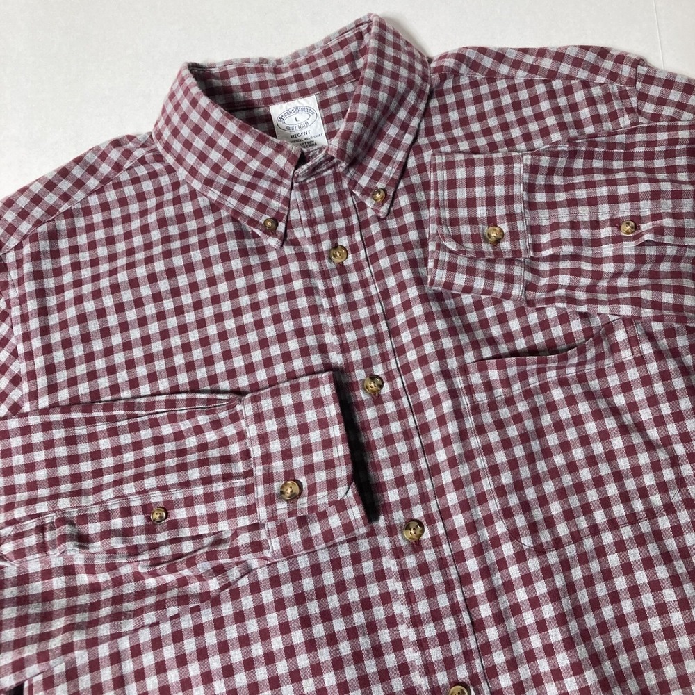 Brooks Brothers Regent Flannel Button Down Shirt Gingham Red Men's Size Large